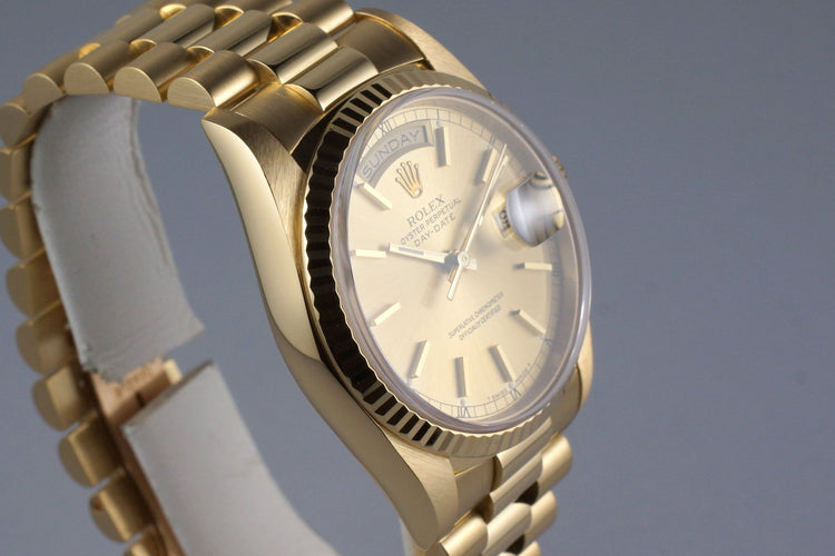 1989 Rolex YG Day-Date 18238 Champagne Dial with RSC Papers