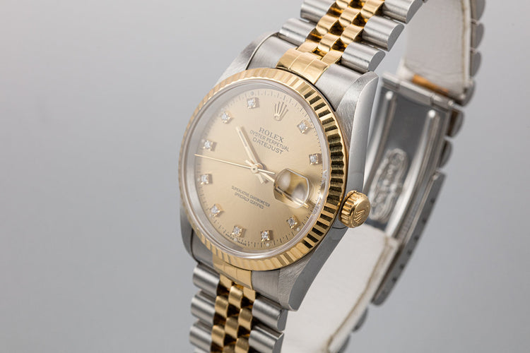 1995 Rolex Two-Tone DateJust 16233G Champagne Diamond Dial with Box and Papers