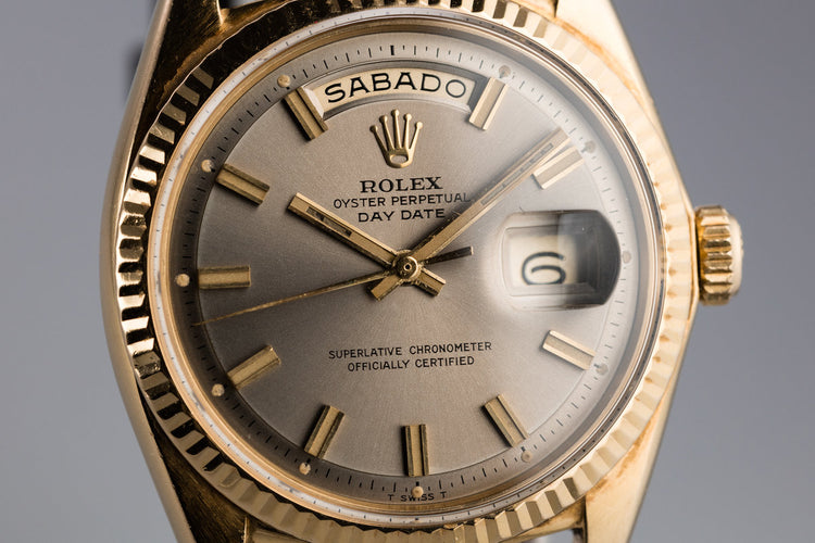 1968 Rolex 18K YG Day-Date 1803 Grey Dial with "Wide Boy" Markers