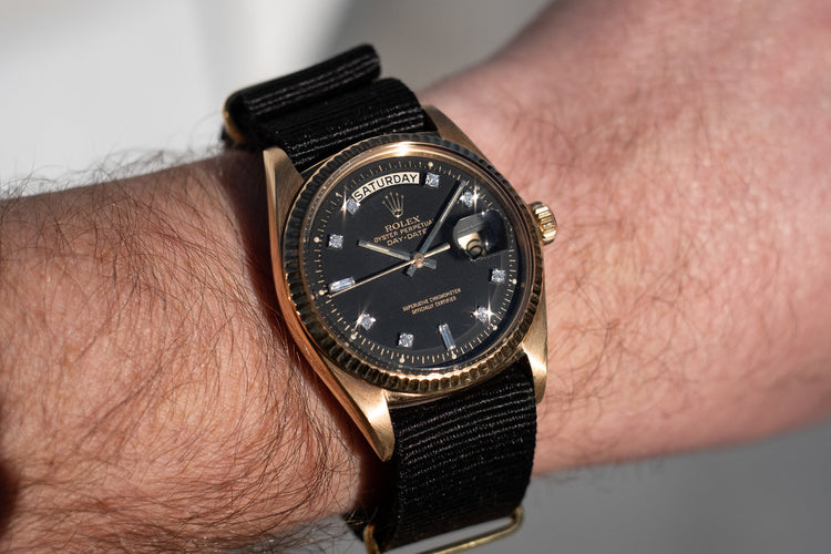 1972 Rolex 18K YG Day-Date 1803 with Matte Black Diamond Dial