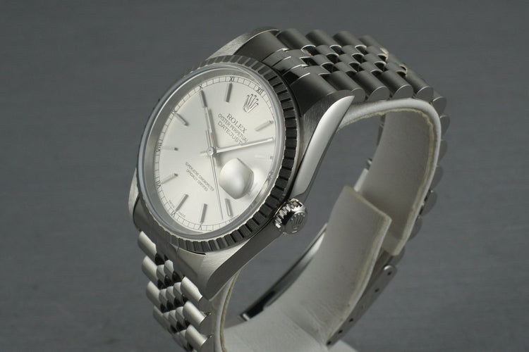 Rolex Datejust 16220 with Silver Stick Dial and Box and Papers