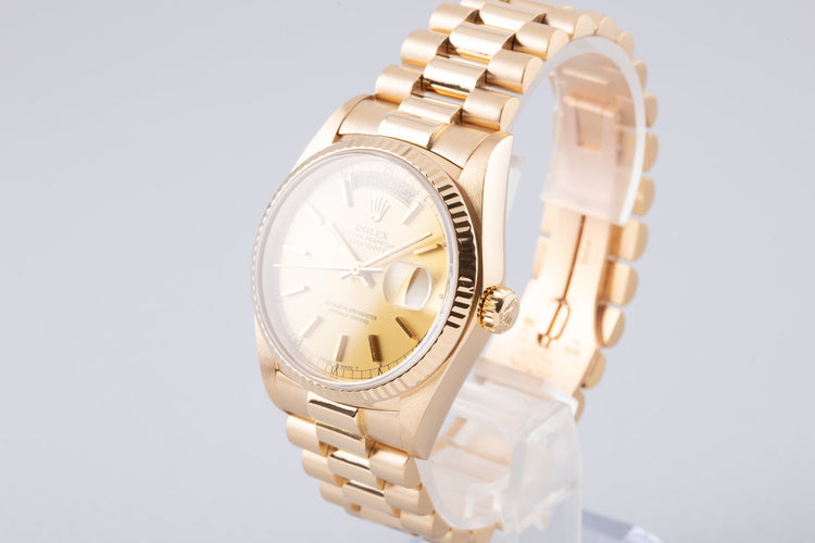 1984 Rolex 18K YG Day-Date 18038 Gold Dial w/ Warranty Papers