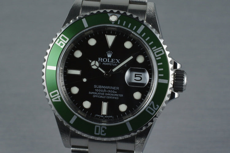 2007 Rolex Green Submariner 16610 with Box and Papers