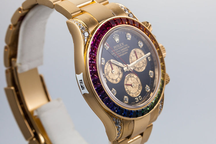 Rolex 18K YG "RAINBOW" Daytona 116528RBOW with Box and Papers