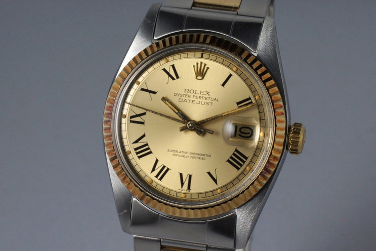 1972 Rolex Two Tone DateJust 1601 Champagne Roman Numeral Dial with Box and Papers
