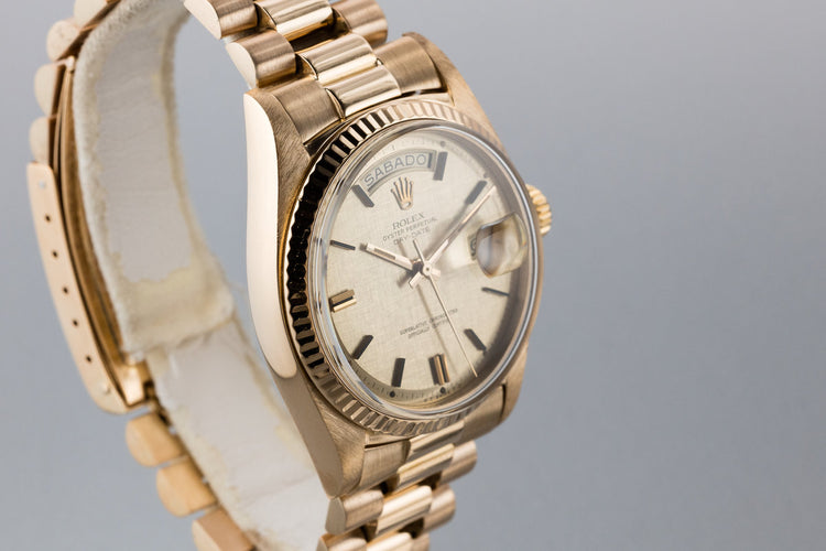 1972 18K YG Rolex Day-Date 1803 Linen Sigma Dial