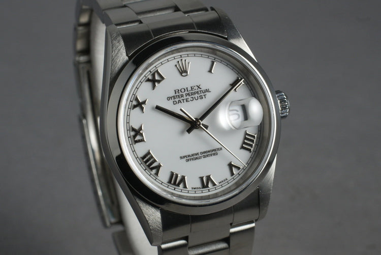 1997 Rolex DateJust 16200 White Roman Numeral Dial with Box Papers
