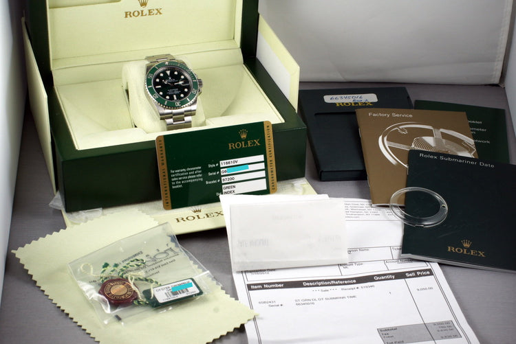 2010 Rolex Green Submariner 116610V with Box and Papers