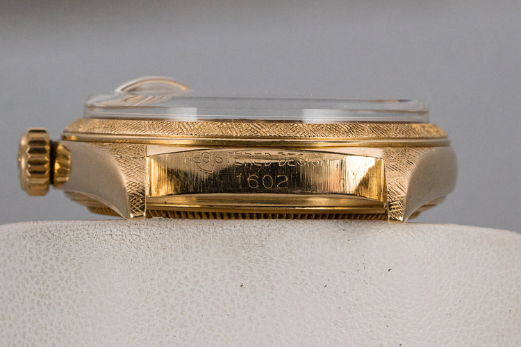 1964 Rolex 18K YG Morellis DateJust 1602 Silver Serpico Y Laino Dial with Service Papers