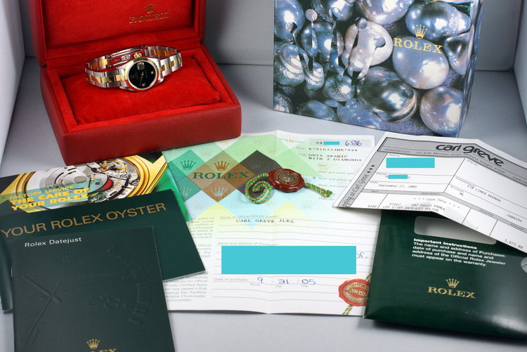 2002 Rolex Ladies Two Tone DateJust 79163 Onyx Dial with Box and Papers
