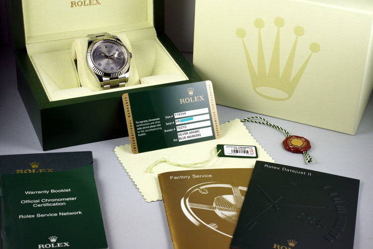 2009 Rolex DateJust 116334 Silver Arabic Dial with Box and Papers