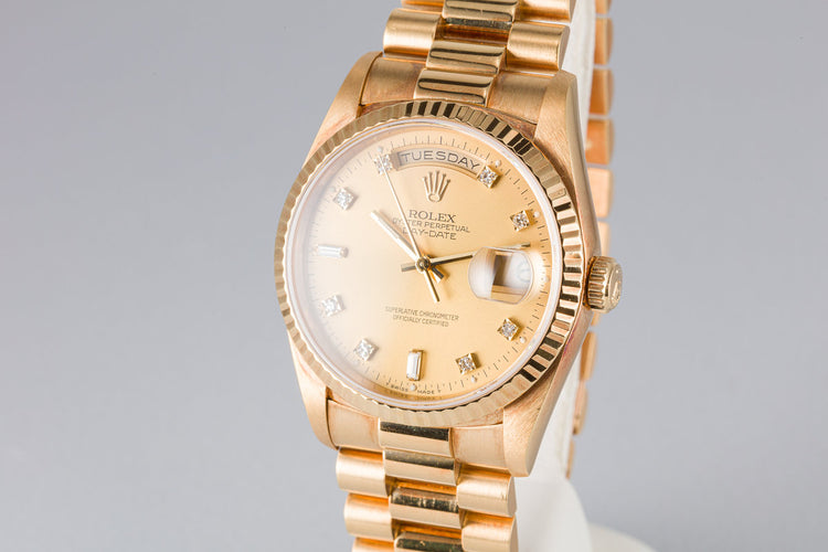 1989 Rolex 18K YG Day-Date 18238 with Champagne Diamond Marker Dial