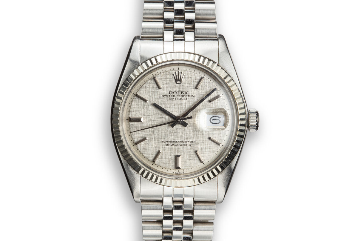 HQ Milton 1973 Rolex DateJust 1601 with No Lume Silver Linen