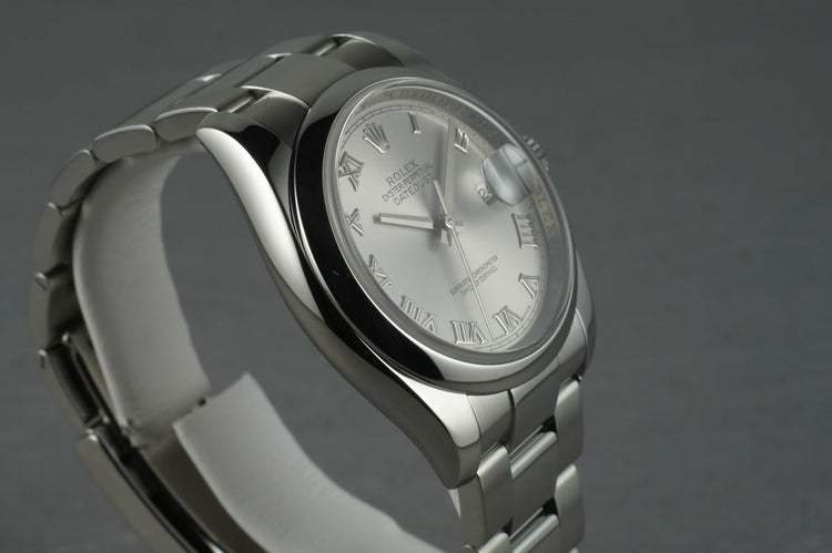 2007 Rolex Datejust 116200 with Silver Roman Dial and Box and Papers