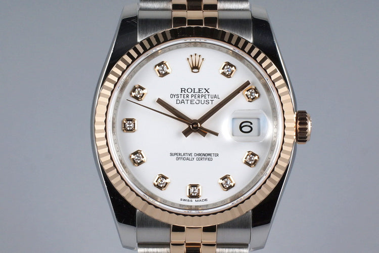2015 Rolex Two Tone Rose Gold DateJust 116231 Factory White Diamond Dial with Box and Papers