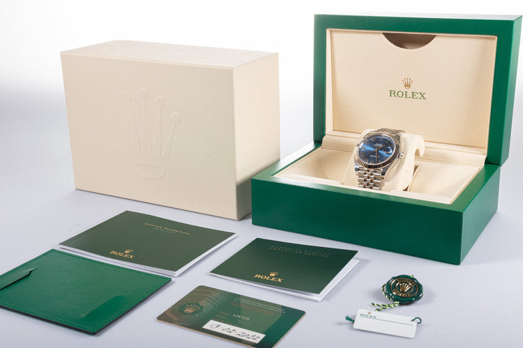 2022 Full Stickers Rolex Datejust 126334 41mm Azzurro Blue Roman Dial with Box & Card