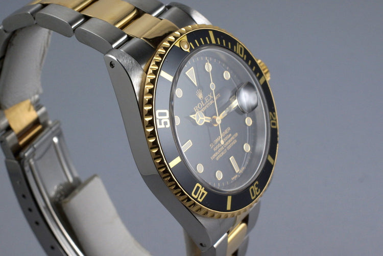 1991 Rolex Two Tone Black Submariner 16613 with Box and Papers