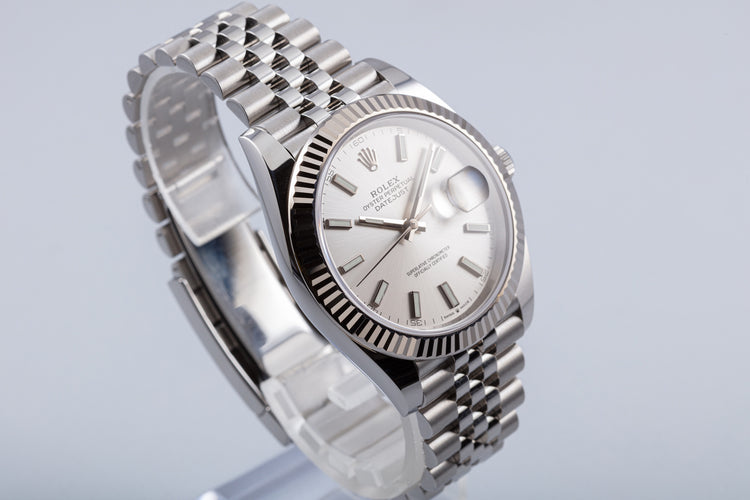 2021 Rolex 41mm DateJust 126334 Silver Stick Dial with Box, Booklets & Hang Tag