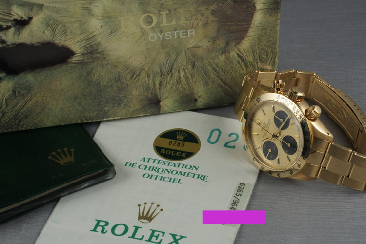 1987 Rolex Daytona 18K 6265 with Gold Dial and Box and Papers