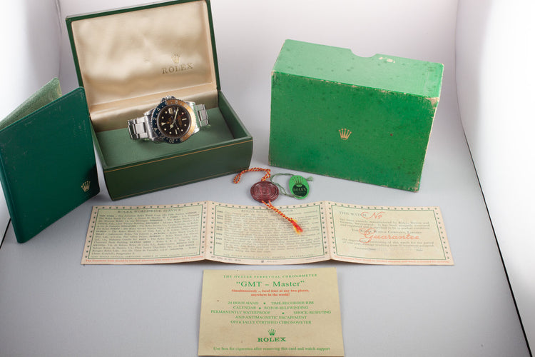 1961 Rolex GMT-Master 1675 Tropical Gilt Chapter Ring Dial with Box and Papers