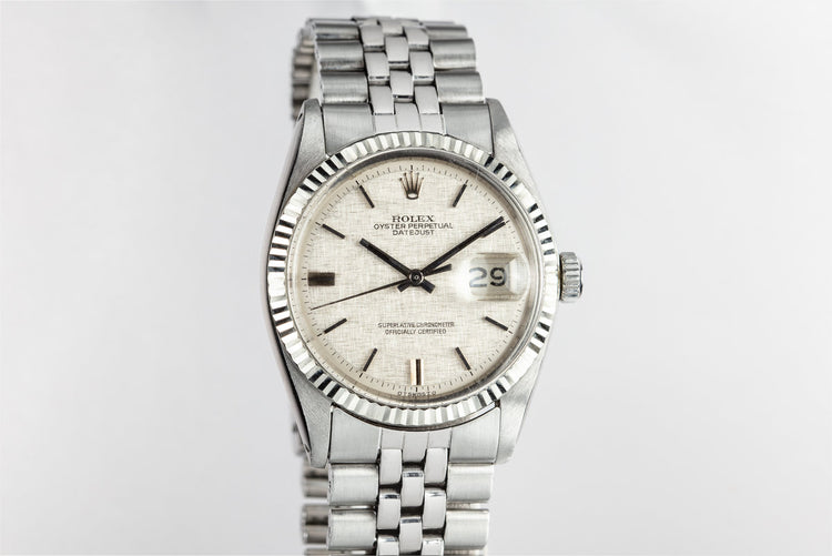 1972 Rolex DateJust 1601 with No Lume Silver Linen Sigma Dial