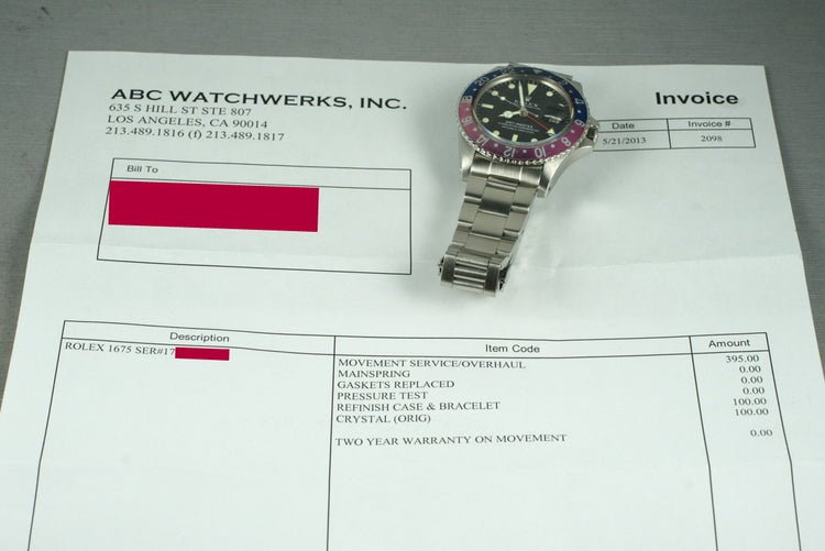 1967 Rolex GMT-Master 1675 with Service Papers