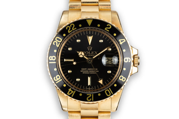 1979 Rolex 18K YG GMT-Master 1675 Black Nipple Dial with Box and Papers