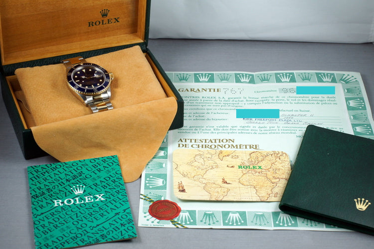 1987 Rolex Two Tone Blue Submariner 16803 with Box and Papers