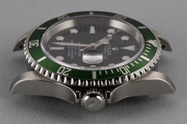 Mint 2004 Rolex Anniversary Submariner Green 16610 with Box and Papers