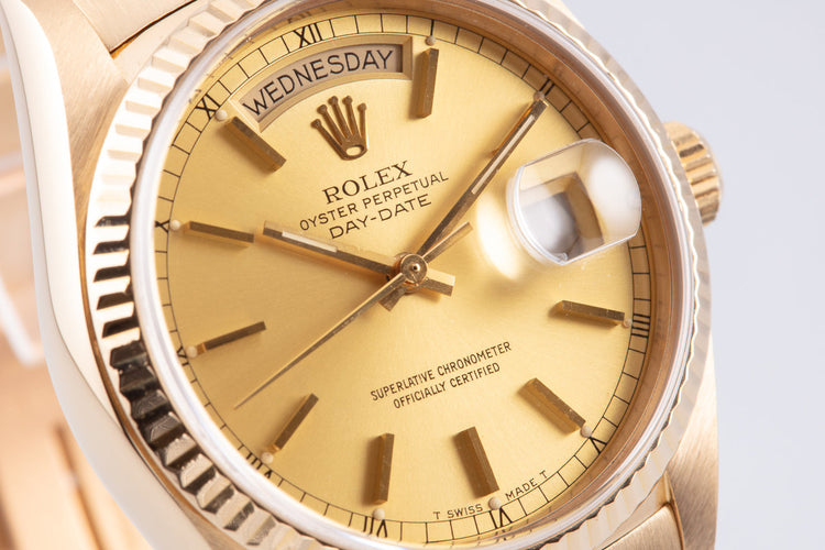 1984 Rolex 18K YG Day-Date 18038 Gold Dial w/ Warranty Papers