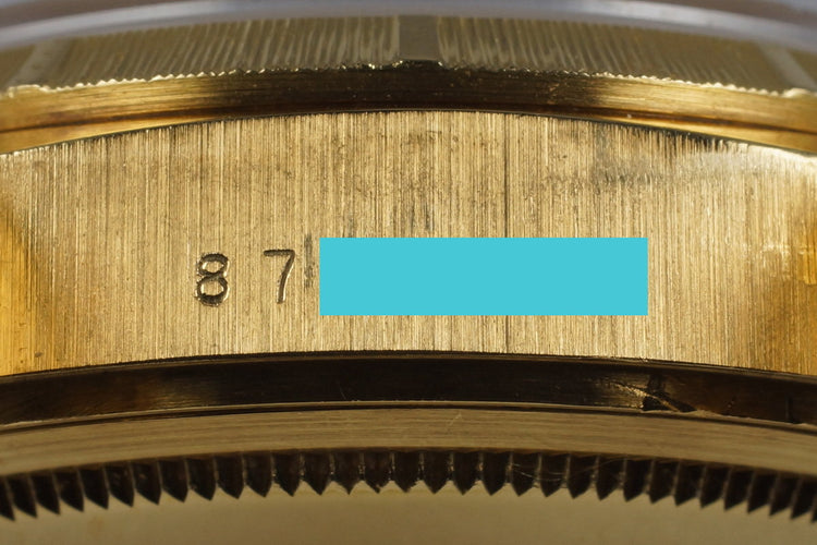 1985 Rolex YG Bark Day Date 18078 Champagne Dial with Box and Papers