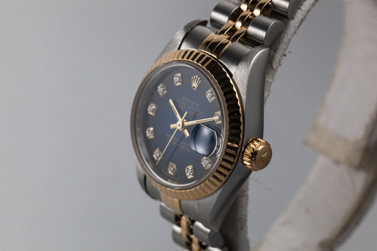 1997 Rolex Ladie Two Tone DayDate 69173 with Factory Blue Vignette Diamond Dial