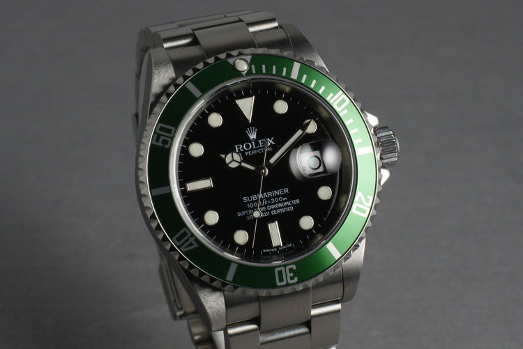 Rolex Green Submariner 16610 LV with Box and Papers Z serial