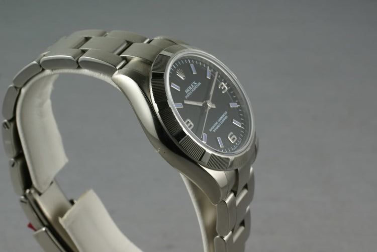 Rolex Midsize Oyster Black Arabic Numbers and Blue Markers 177210