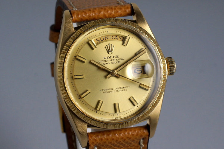 1969 Rolex YG Bark Day-Date 1807 Champagne ‘Wide Boy’ Dial