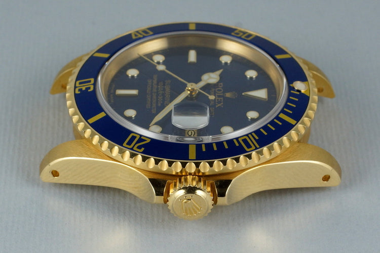 1985 Rolex YG Blue Submariner 16808 with Box and Papers