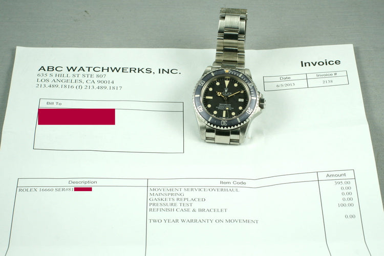 1984 Rolex Sea Dweller 16660 with Service Papers
