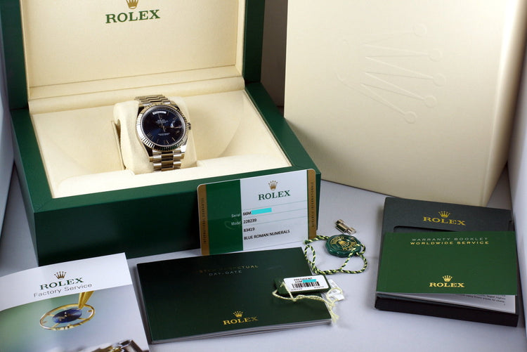 2015 Rolex WG Day-Date 228239 Blue Roman Dial with Box and Papers