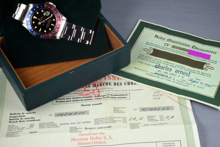 1963 Rolex PCG and Gilt GMT 1675 PCG with Box and Papers