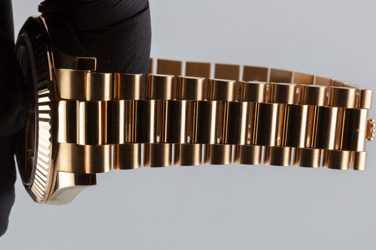 2014 Rolex 41mm Day-Date II 218238 18k Champagne 8 Diamonds 2 Ruby Baguettes Box & Card