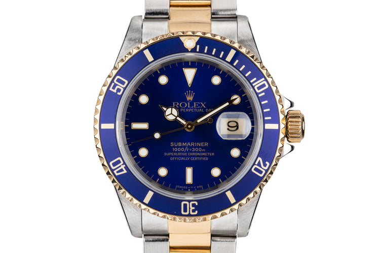 1998 Rolex Two Tone Submariner 16613 Blue Dial with Box and Papers