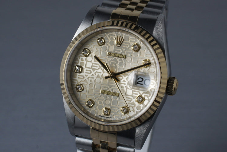 1997 Rolex Two Tone DateJust 16233 Factory Diamond Jubilee Dial with Box and Papers