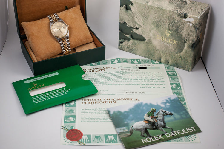 1985 Rolex DateJust 16013 Gold Tapestry Dial with Box and Papers