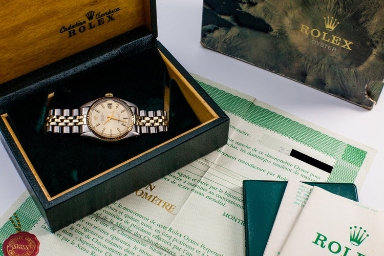 1972 Rolex Two Tone DateJust 1601 Gold Dial with Box and Papers