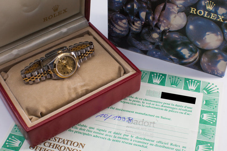 1997 Rolex Ladies Two Tone DateJust 69173 Gold Dial with Box and Papers