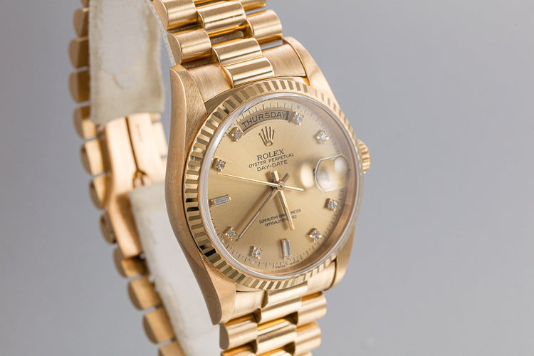 1989 Rolex 18K YG Day-Date 18238 Champagne Diamond Dial