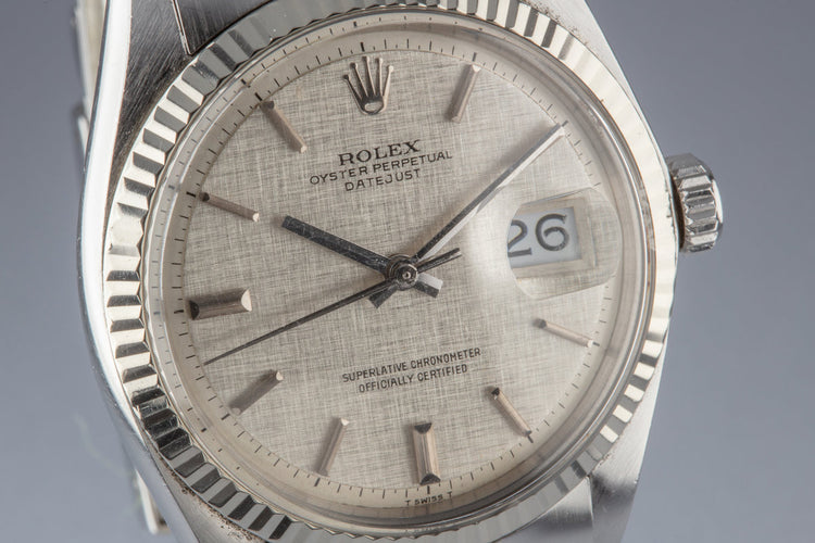 1973 Rolex DateJust 1601 with No Lume Silver Linen Dial