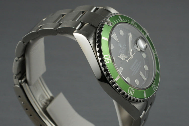 2005 Rolex Green Submariner 16610V with Box and Papers