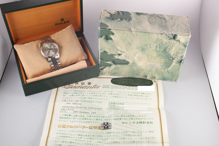 1973 Rolex DateJust 1601 No Lume Silver Dial with Box and Papers