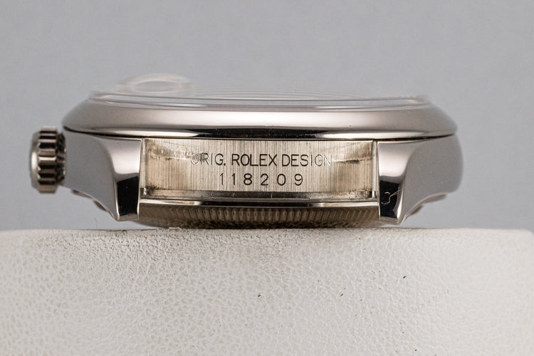 2001 Rolex 18K WG Day-Date 118209 Silver Diamond Dial with Box and Papers